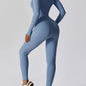 Long-sleeved Solid Color Zip-up Slim Fit Yoga Jumpsuit, Women's Activewear Fitness Sports