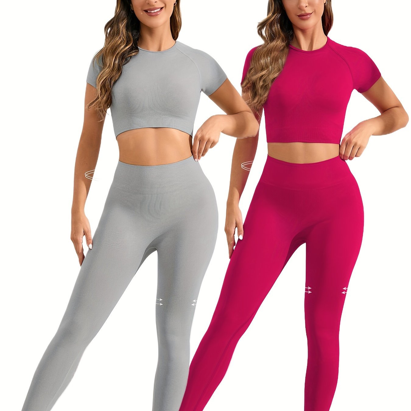 2 Sets Seamless Nylon Yoga Fitness Sets – Short-Sleeve Top & Slim Running Leggings, Stretchy & Comfortable