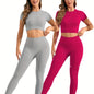 2 Sets Seamless Nylon Yoga Fitness Sets – Short-Sleeve Top & Slim Running Leggings, Stretchy & Comfortable