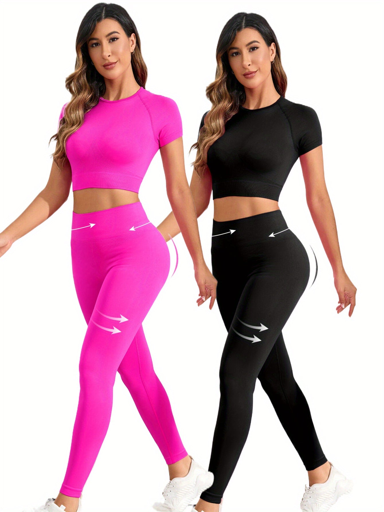 2 Sets Seamless Nylon Yoga Fitness Sets – Short-Sleeve Top & Slim Running Leggings, Stretchy & Comfortable