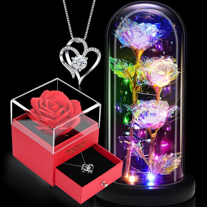 Light-Up Rose & Heart Necklace Gift Set – Perfect for Valentine's Day