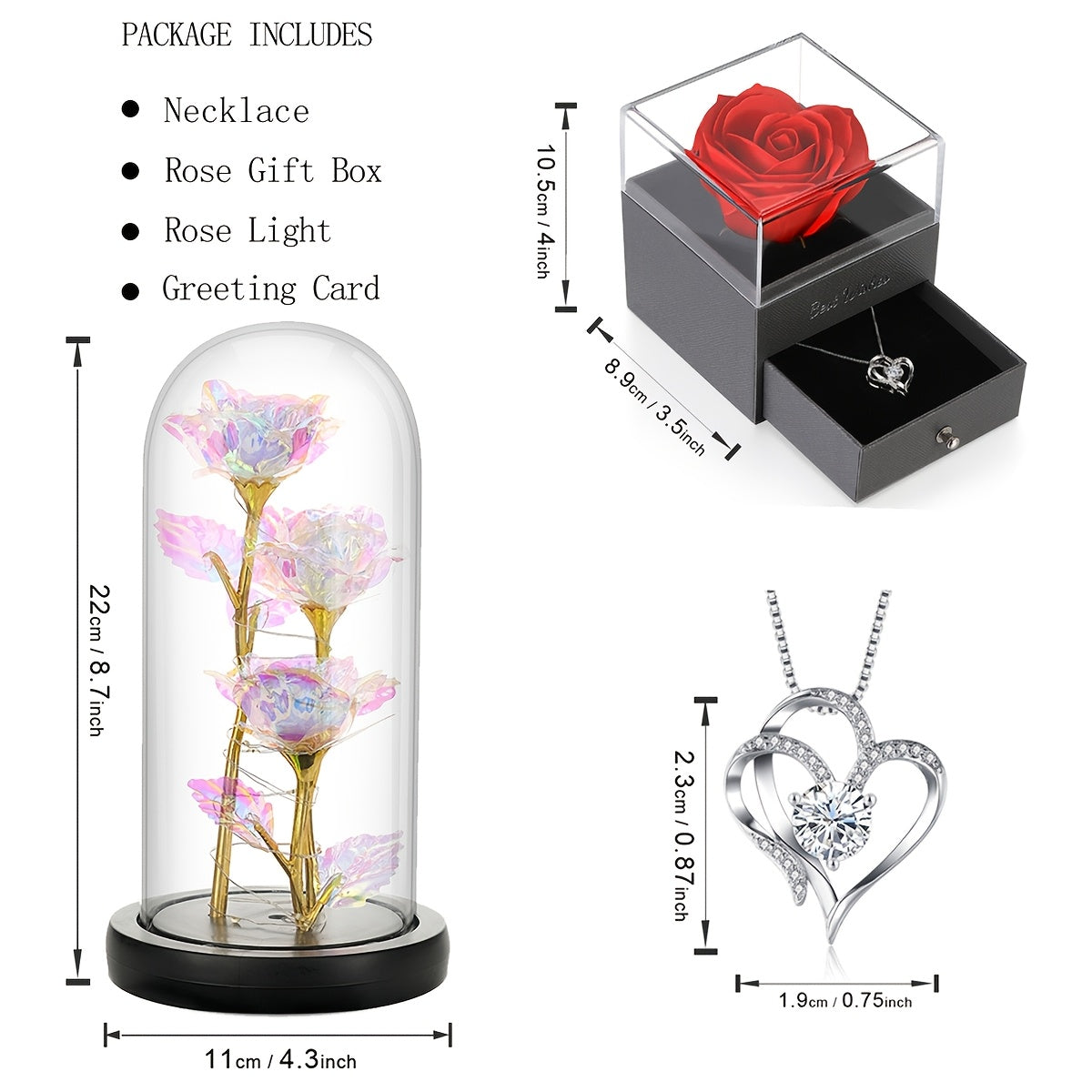 Light-Up Rose & Heart Necklace Gift Set – Perfect for Valentine's Day