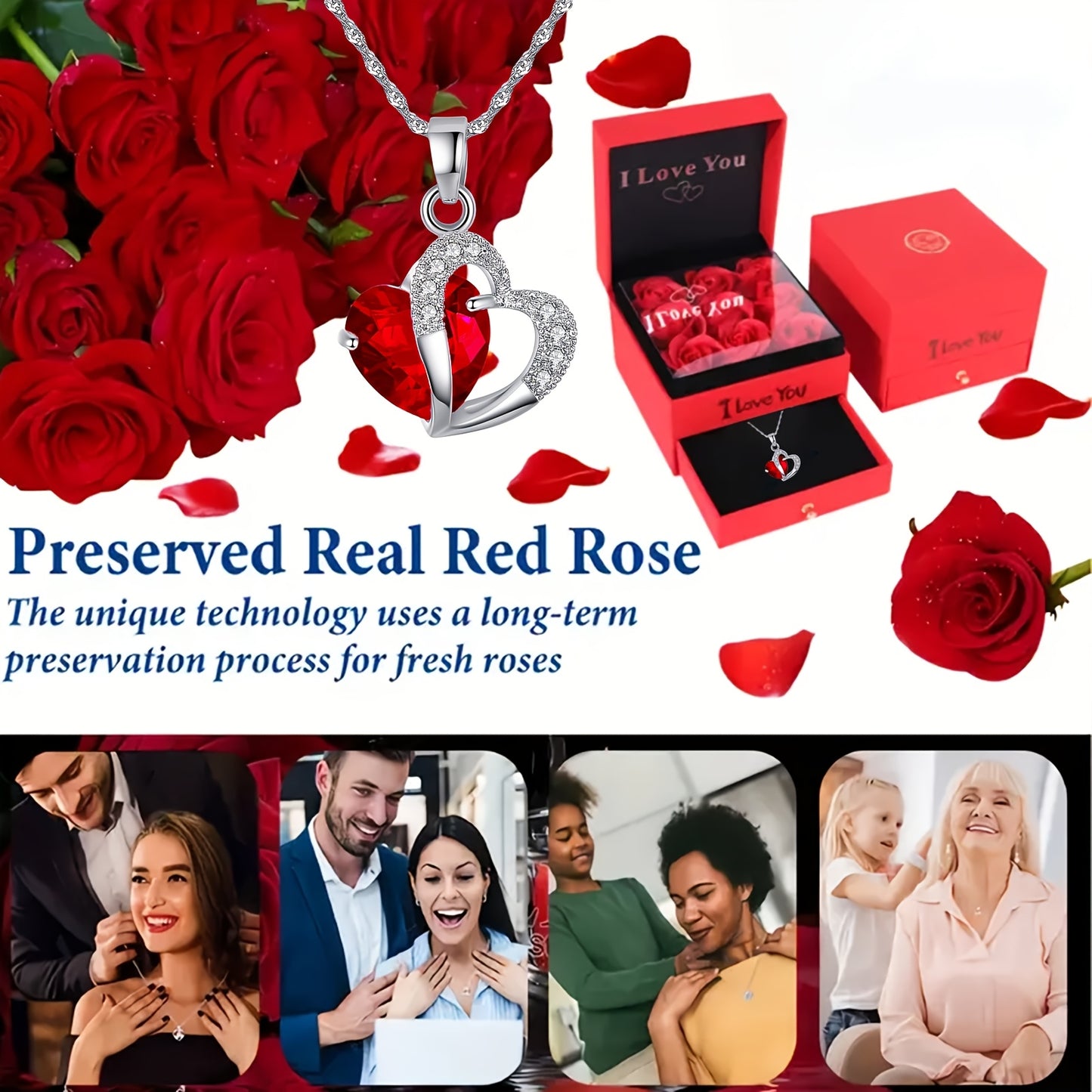 Elegant Red Love Pendant Necklace in Rose Gift Box – Perfect for Valentine's Day