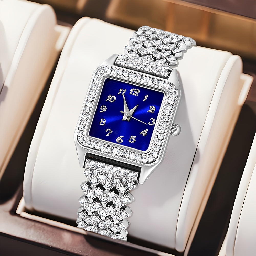 5-Piece Women's Light Luxury Quartz Watch & Square Diamond Jewelry Set – Perfect for Daily Wear & Gifting