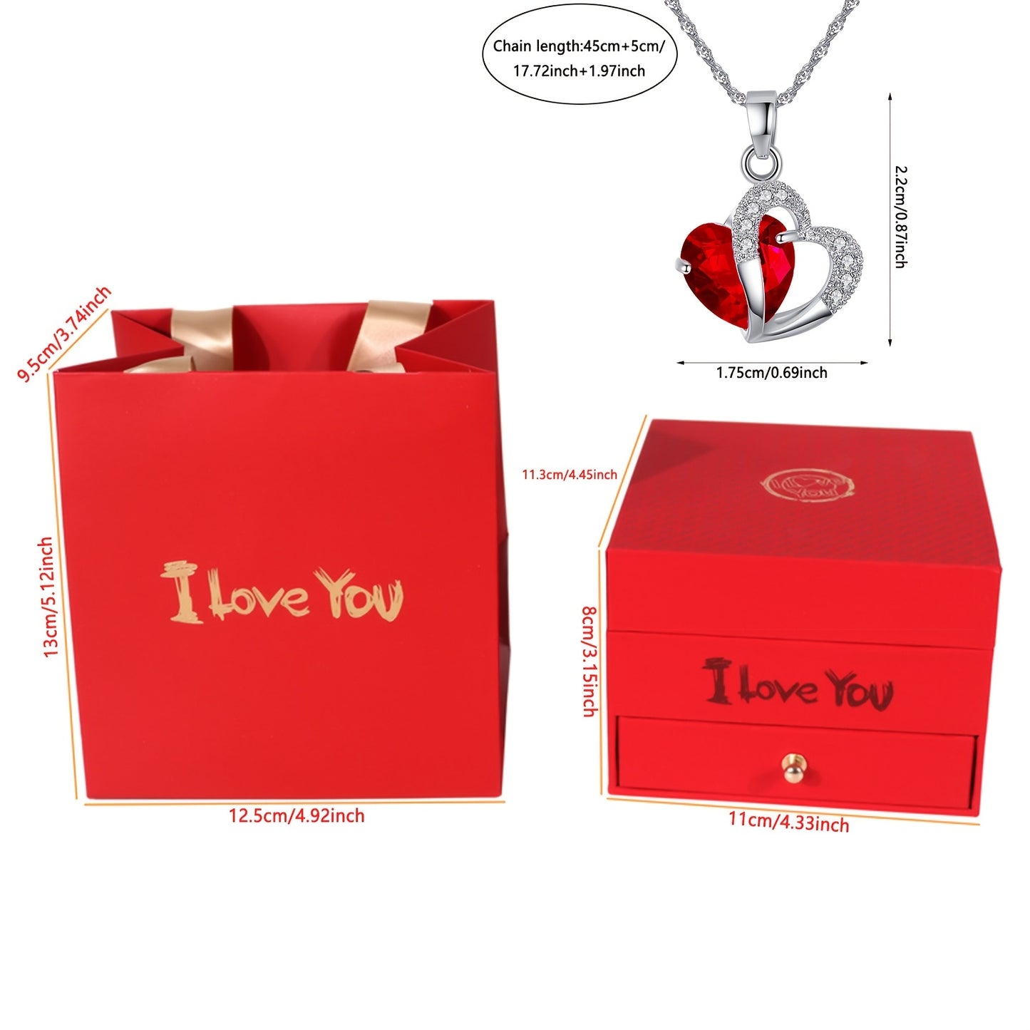 Elegant Red Love Pendant Necklace in Rose Gift Box – Perfect for Valentine's Day