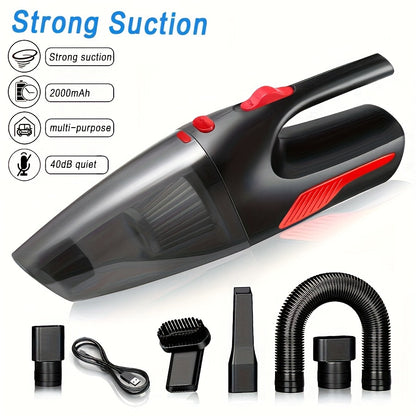 CascadeVac Handheld Car Vacuum – 4KPa Suction, 2000mAh Battery, 50dB Quiet, USB Charging – Portable & Efficient Cleaning