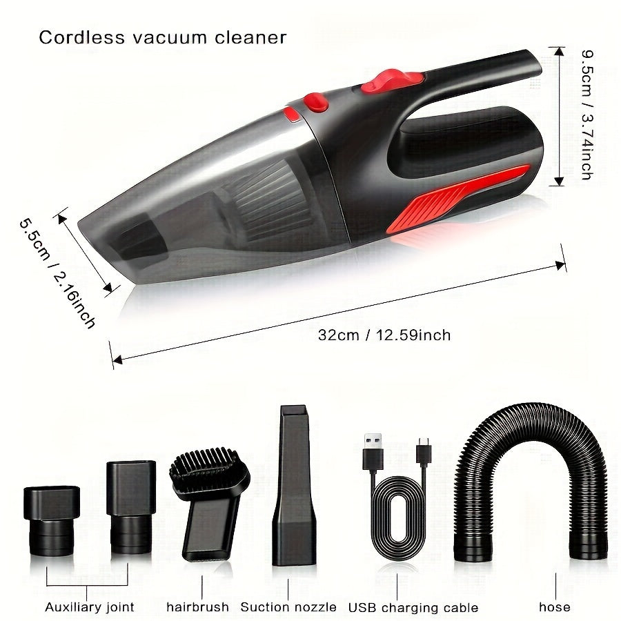 CascadeVac Handheld Car Vacuum – 4KPa Suction, 2000mAh Battery, 50dB Quiet, USB Charging – Portable & Efficient Cleaning