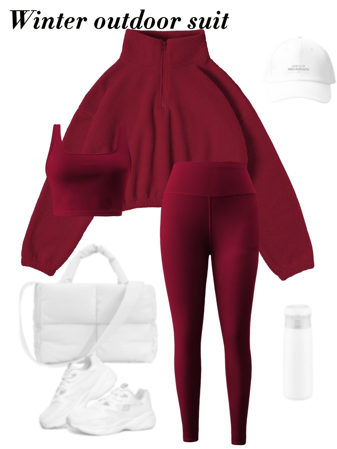 3pcs Maroon Yoga Set – Sports Bra, Leggings & Sweatshirt, Cozy & Stretchy, Ideal for Winter Workouts