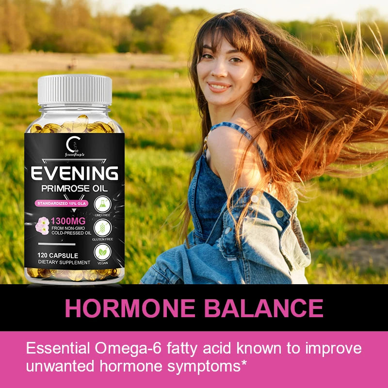 Evening Primrose Oil Supplement Capsules - Promotes Healthy Skin & Cardiovascular Health - Nutritional Support for Women