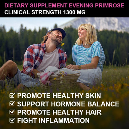 Evening Primrose Oil Supplement Capsules - Promotes Healthy Skin & Cardiovascular Health - Nutritional Support for Women