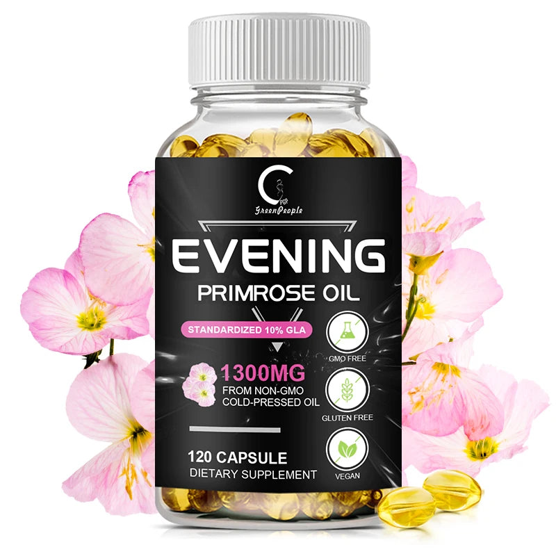 Evening Primrose Oil Supplement Capsules - Promotes Healthy Skin & Cardiovascular Health - Nutritional Support for Women