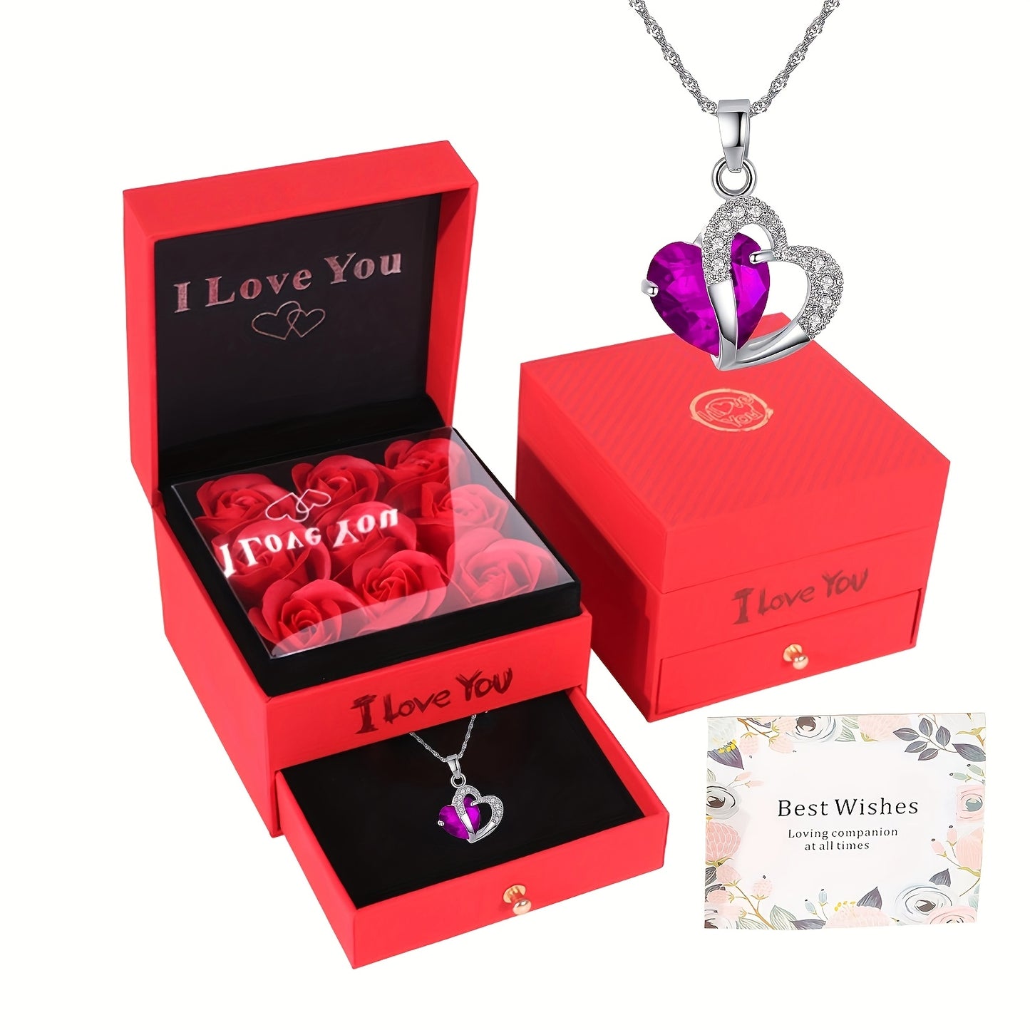 Elegant Red Love Pendant Necklace in Rose Gift Box – Perfect for Valentine's Day