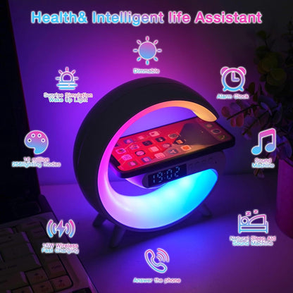 Smart Alarm Clock with Sunrise Simulation, Bluetooth Speaker, RGB Lights, & Fast Charging - Black & White