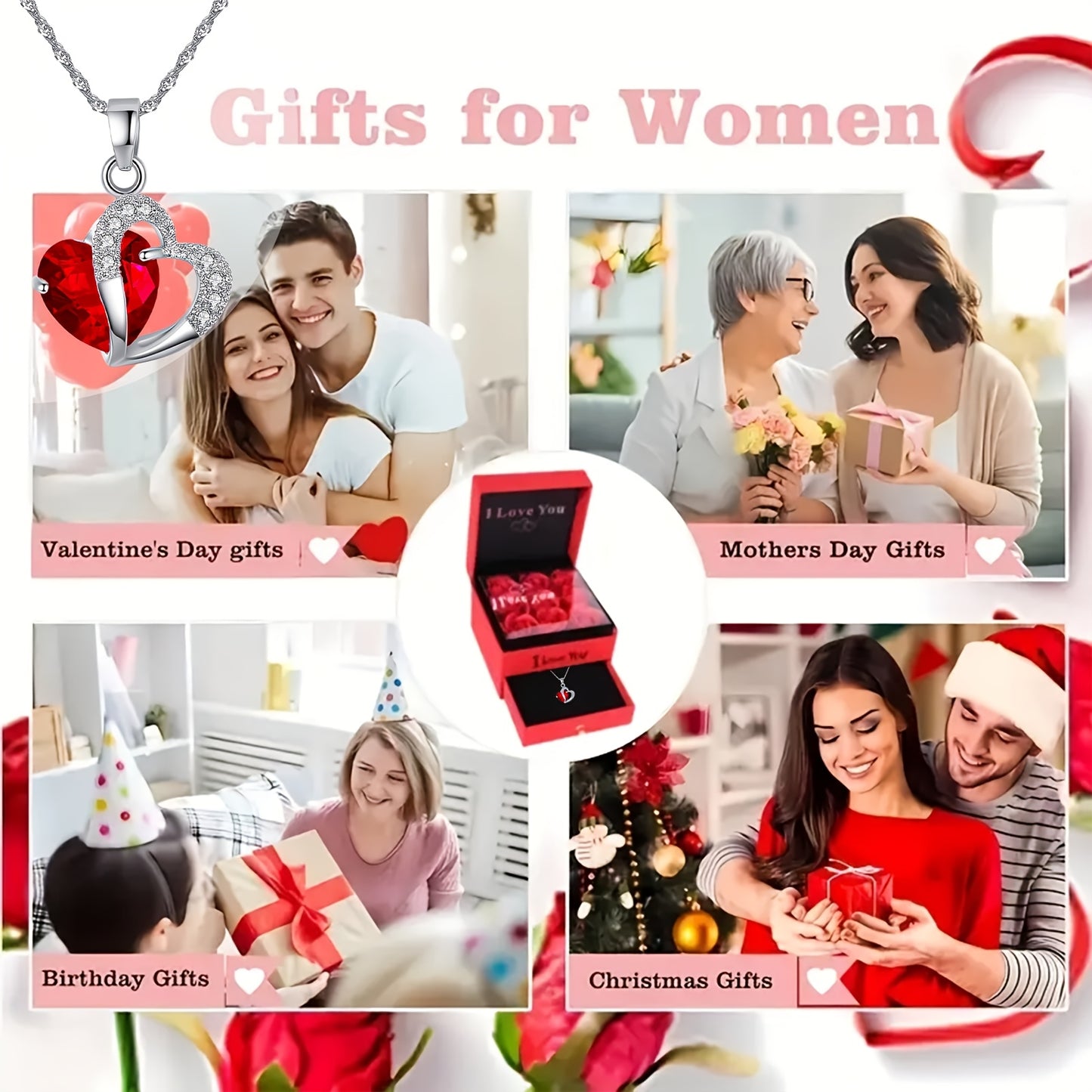 Elegant Red Love Pendant Necklace in Rose Gift Box – Perfect for Valentine's Day