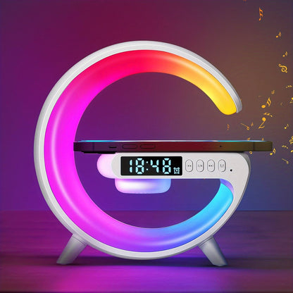 Smart Alarm Clock with Sunrise Simulation, Bluetooth Speaker, RGB Lights, & Fast Charging - Black & White