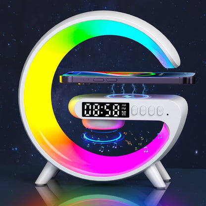 Smart Alarm Clock with Sunrise Simulation, Bluetooth Speaker, RGB Lights, & Fast Charging - Black & White