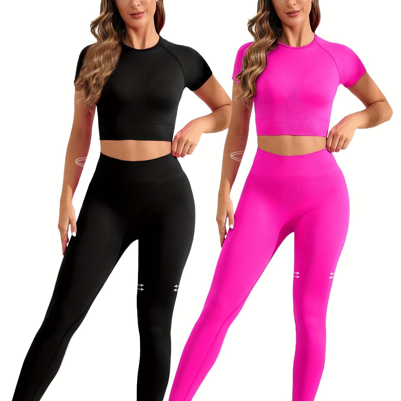 2 Sets Seamless Nylon Yoga Fitness Sets – Short-Sleeve Top & Slim Running Leggings, Stretchy & Comfortable