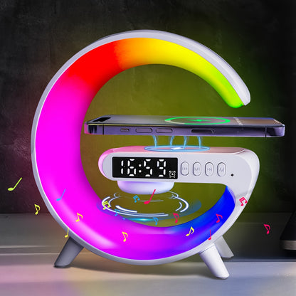 Smart Alarm Clock with Sunrise Simulation, Bluetooth Speaker, RGB Lights, & Fast Charging - Black & White