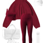 3pcs Maroon Yoga Set – Sports Bra, Leggings & Sweatshirt, Cozy & Stretchy, Ideal for Winter Workouts