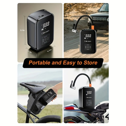 Cordless Tire Inflator – Portable, Digital Display, Multi-Nozzle – Perfect for Cars, Bikes & Motorcycles